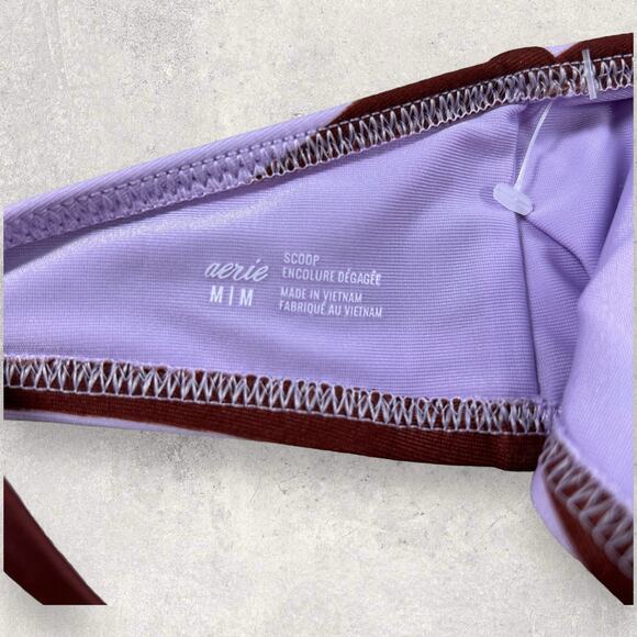 Aerie Swim V Scoop Neck Tie Strap Bikini Top Women’s Medium Purple Stripe - NWOT - Picture 4 of 4